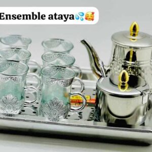 Ensemble à Thé Traditionnel – Plateau Inox & 6 Verres