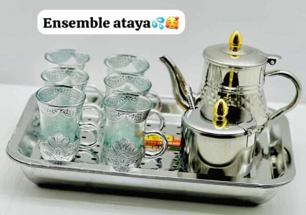 Ensemble à Thé Traditionnel - Plateau Inox & 6 Verres