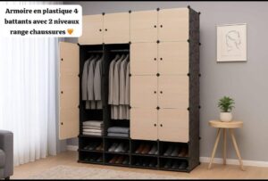 armoire plastique démontable, meuble rangement 4 battants.